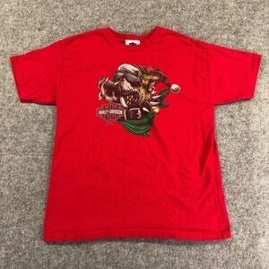 Harley Davidson Shirt Youth Medium Red Christmas Bulldog Panama City Beach
